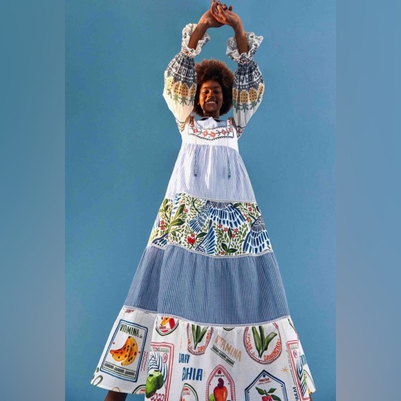 🌴 FARM Rio x Anthropologie Pineapple Beach Embroidered Maxi Dress 🍍 - Picture 4 of 14